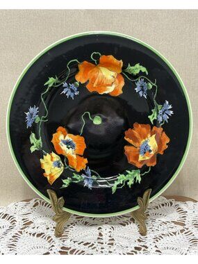 Vintage Syracuse Old Ivory Nature Study Poppies Dinner Plate 5 Black Green 10 In